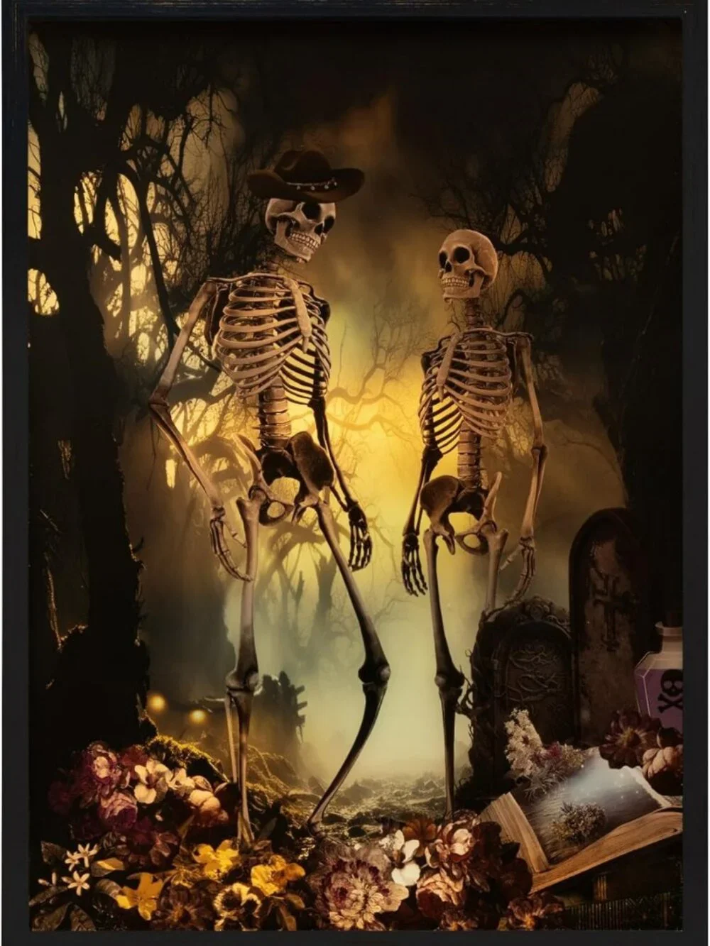 Lighted Halloween Tabletop Decor - Framed Artwork, 20x28 Inch Spooky Display